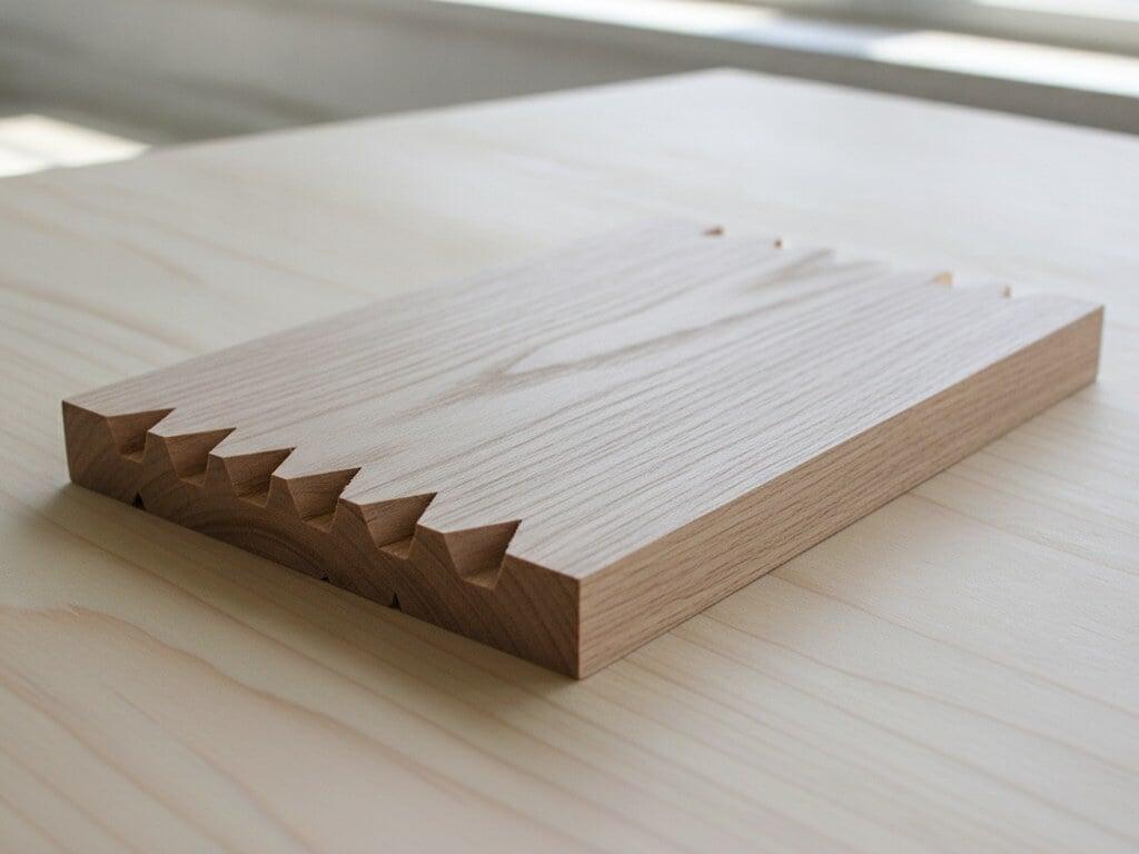 Finger-jointed hardwood board showing edge and end joints, for tops and treads